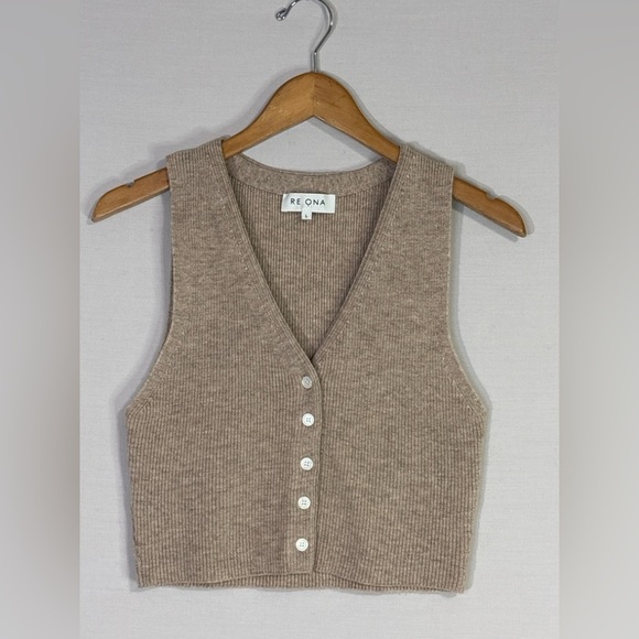 Re Ona Jackets & Blazers - RE ONA Wool Blend Ribbed Knit Button Front Vest Tank Oatmeal L